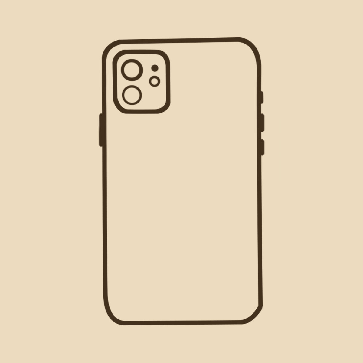 Minimal line drawing of an iPhone case outline in warm brown