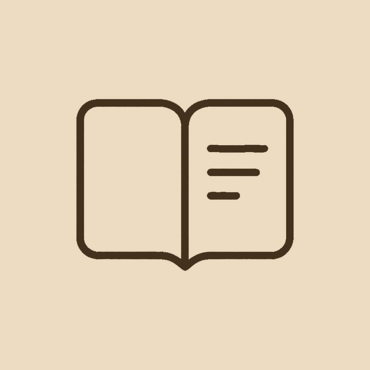 Simple minimal line icon of an open notebook for wid Designs notebook collection.