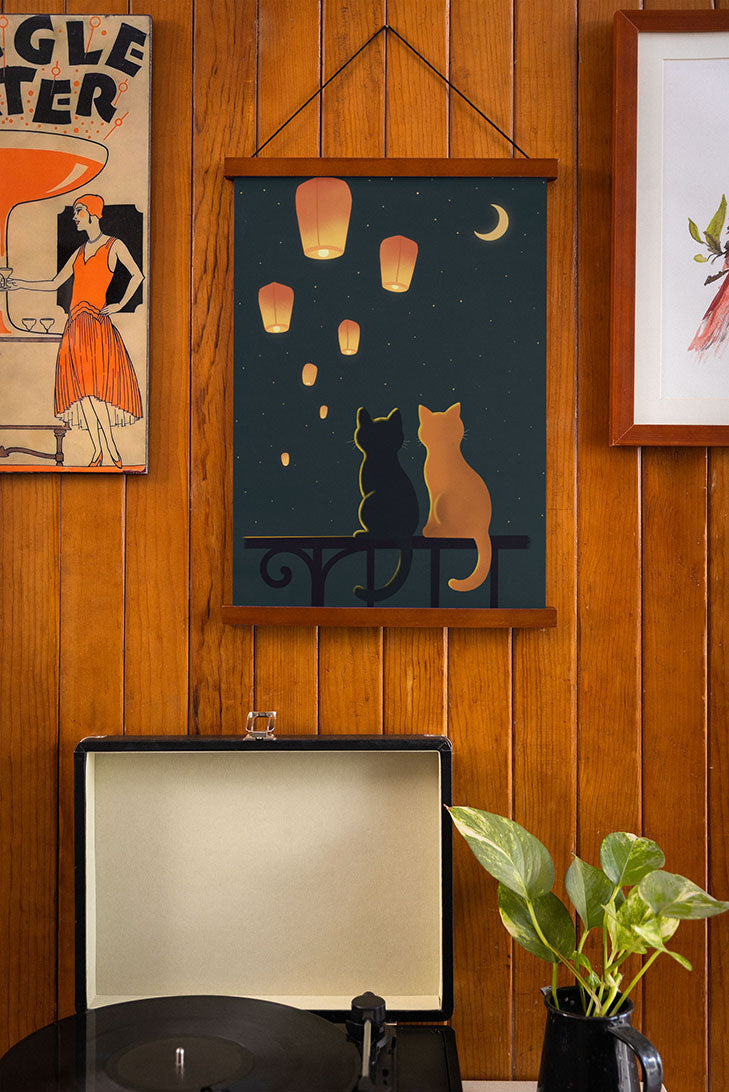 Lantern Drift framed wall art displayed on a warm-toned wall.